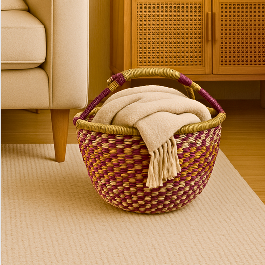 PANIER EN HERBIER ROSE ET OCRE