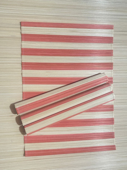 LOT DE 4 SETS DE TABLE EN BAMBOU ORANGE DESIGN LIGNES