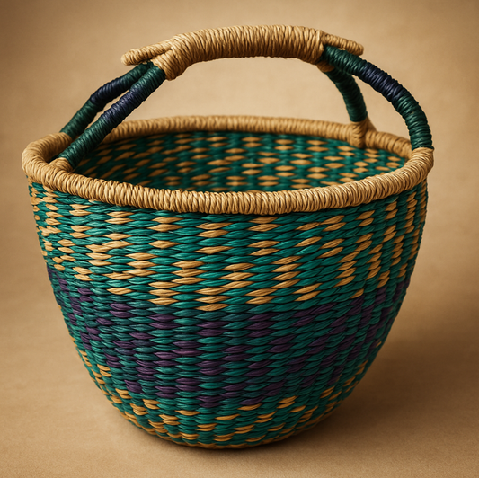 PANIER EN HERBIER TURQUOISE ET VIOLET