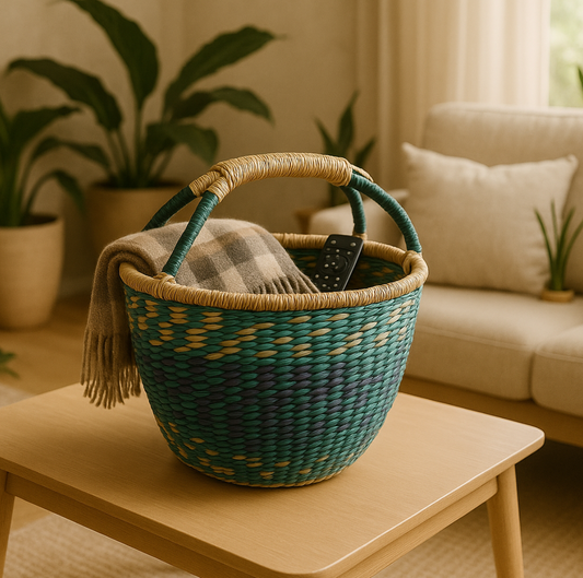 PANIER EN HERBIER TURQUOISE ET VIOLET