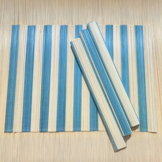 LOT DE 4 SETS DE TABLE EN BAMBOU BLEU DESIGN LIGNES
