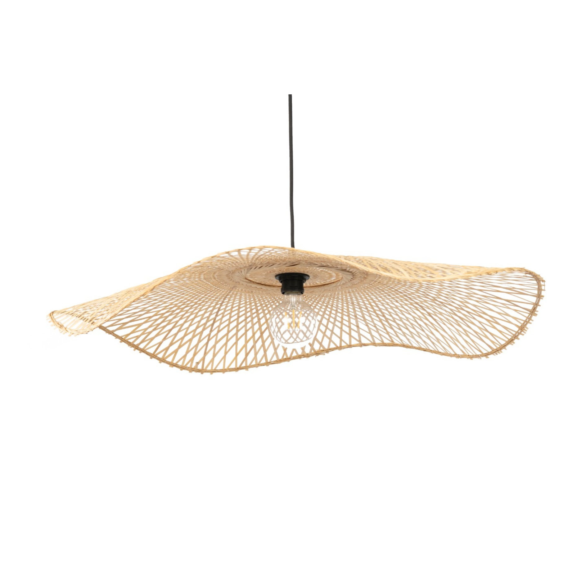 Suspension Longue Ronde en Rotin et Bambou Tressé 48cm Suspension Longue Ronde en Rotin et Bambou Tressé 48cm